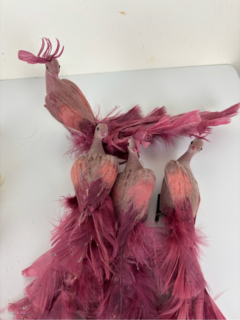 VTG Decorative Feathered & Glass Bird Ornaments - Gold, Cream & Burgundy-14pc - Picture 7 of 16